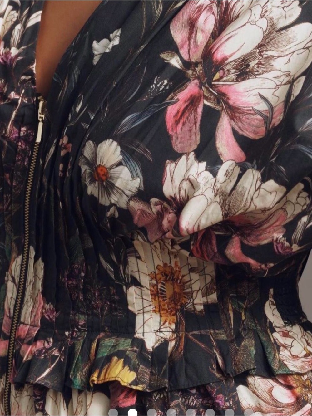 Anthropologie Black Floral Zip-Front Midi Dress - Picture 2 of 4